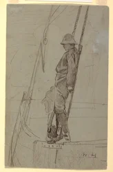 Desenho, Jovem encostado ao cordame de um barco à vela, provavelmente 1861-62