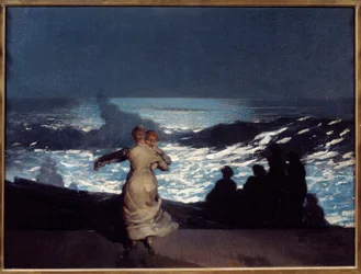 Noite de verão. Mulheres a dançar ao luar. Pintura de Winslow Homer (1836-1910). Escola americana