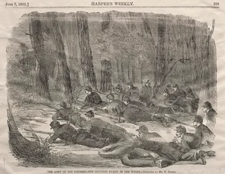 O exército do Potomac - nosso piquete periférico na floresta, 1862.