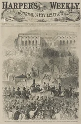 A Procissão Inaugural de Washington Passando pelo Portão do Parque do Capitólio (De um Esboço de nosso Artista Especial), 1861 (gravura em madeira)