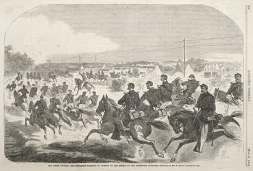 A cavalaria e a artilharia da União começam a perseguir os rebeldes pela estrada de Yorktown