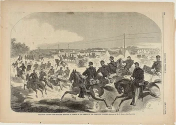 A cavalaria e a artilharia da União começam a perseguir os rebeldes pela estrada de Yorktown