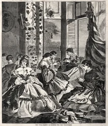 A Guerra - Fazendo Havelocks para os Voluntários, 1861.