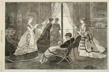 Aguardando Chamadas no Dia de Ano Novo, 2 de janeiro de 1869 (gravura em madeira)
