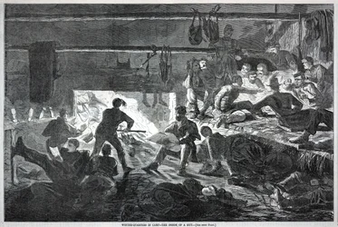 Winter-quarters in Camp - The inside of a Hut, de Harper