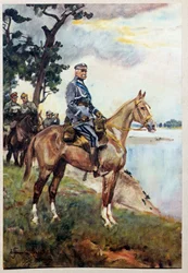 Retrato equestre de Marechal Jozef (Joseph) Klemens Pilsudski (1867-1935) no seu cavalo favorito Kasztanka. Pintura de Woiciech Von Kossak (1857-1942)