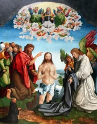 O Batismo de Cristo com o retrato do doador de um monge cisterciense ajoelhado