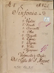 Primeira página de partituras para a Sinfonia n°4 em D, de Mozart