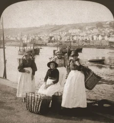 Fishwives em Newlyn, Cornualha, 1900.