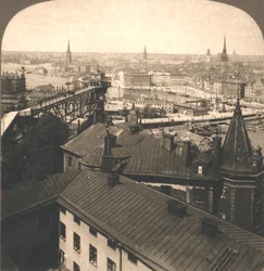 Ruas de Estocolmo no Moseback, Suécia, 1905.