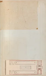 Página de um livro de recortes contendo desenhos e várias gravuras de arquitetura, Int..., ca. 1800-1850. Criadores: Workshop de Charles Percier, Workshop de Pierre François Léonard Fontaine.
