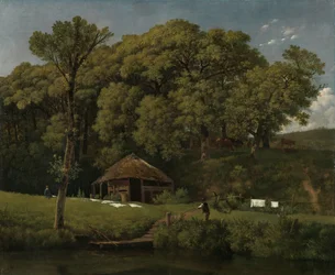 Um celeiro no banco de um riacho em Gelderland
Uma quinta de construção na margem de um riacho em Gelderland