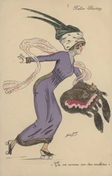 Menina bonita, extravagantemente vestida, andar de patins