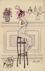 Mulher, sentando, barzinhos, tamborete, bebendo, palha