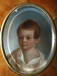 ""Retrato do poeta Alexander Sergeyevich Pushkin (1799-1837) quando criança) Pintura de Xavier de Maistre (1763-1852) 1802 Museu Estatal de A.S. Pushkin, Moscou