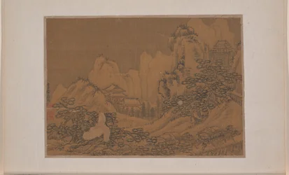 Paisagem com carros de bois numa estrada (miniatura de um álbum de onze pinturas; tinta e cor sobre seda)