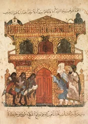 Sra. Ar 5847 f.120, Palácio de uma senhora, de Maqamat por Al Hariri, c.1240 (guache sobre velino)