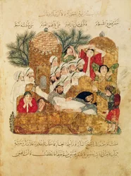 Ms Arab 5847 f.29, Enterro de uma vítima da peste, de &39;Al Maqamat&39; (As Reuniões) por Al-Hariri, c.1240