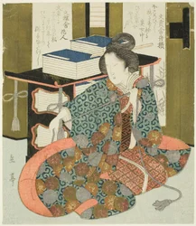 A Woman Pulling the Cord of a Wheeled Book Case, da série "A Set of Seven for the Katsushika Club"