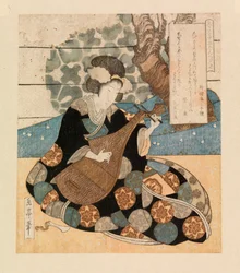 Senhora a tocar um instrumento, c.1804-40 (xilogravura a cores)