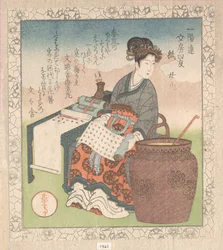 Nuji (japonês: Joki; assistente que compilou escritos de sábios taoistas); «Papel» (Kami), de Quatro amigos da mesa de escrita para o Círculo de poesia Ichiyō (Ichiyō-ren Bunbō shiyū) Da Colecção da chuva de primavera (Harusame shū), vol. 1