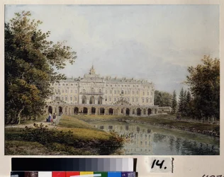 Vista do Palácio Constantino em Strelna, perto de São Petersburgo. Residência de verão de Pierre Le Grand (1672-1725), construída entre 1720 e 1807, arquitetos Jean Baptiste Le Blond (1679-1719), então