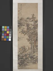 Paisagem depois de Dong Yuan [Active 10Th Century] (tinta e cor sobre papel)