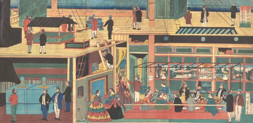 View Inside an American Steamship, 1861 Bunkyu, 1º ano, 4º mês.