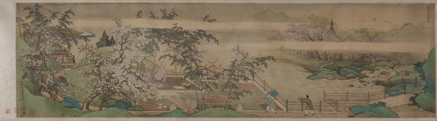 Ervas medicinais de limpeza no córrego em um dia de primavera, 1703.