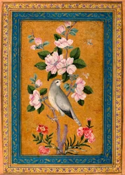 Pássaro pousando em um galho em flor, 1696.