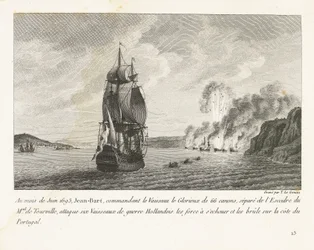 Jan Bart valt zes Hollandse schepen aan voor de kust van Portugal, 1693
Em Junho de 1693, Jeaan-Bart, comandante do navio de 66 armas Le Glorieux (...) atacou seis navios de guerra holandeses (...) na costa de Portugal (título sobre o objecto)
Rec