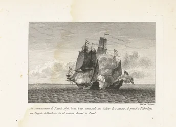 Jan Bart verovert een Hollands fregat bij Texel, 1675 No início do ano de 1675, Jean-Bart comanda um Galiote de 2 canhões: embarcou em uma fragata holandesa de 18 canhões, em frente ao Texel (título no objeto) Coleção de lutas de Jean-B