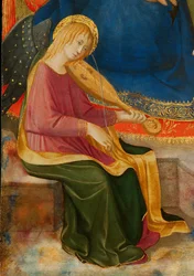 Madonna da humildade com dois músicos anjos. Detalhe: Anjo Músico, c1450.