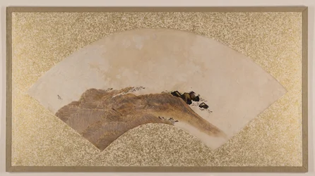 Ondas e rochas, finais do século XIX (pintura em leque montada como folha de álbum; têmpera sobre papel)