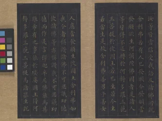 Sutra da Vida Eterna (Wu Liang Shou Jing) 1837 (tinta dourada sobre papel azul)