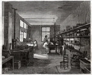 Atelier de galvanoplastie. Oficina de galvanoplastia.