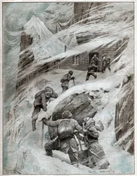Turistas italianos presos na tempestade nos Alpes italianos. 1925 (Ilustração)