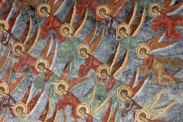 Mosteiro (manastirea Sucevita). A Igreja. Exterior. Muro Norte. Pinturas murais.