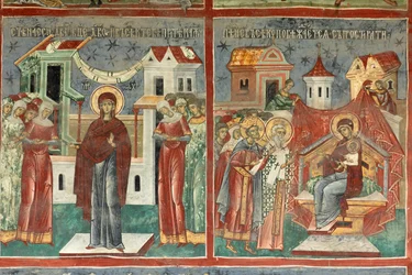 Mosteiro (manastirea Sucevita). A Igreja. Exterior. A parede sul. Pintura mural.