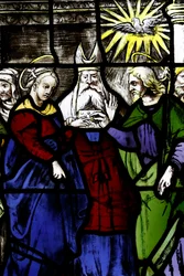 Museu da Catedral de Milão. Janela de vidro manchado. Casamento da Virgem com José. Século XVI. Itália.