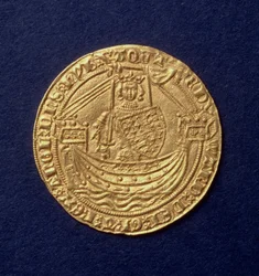 Nobre de Eduardo III (1312-77) obverso mostrando o rei em um navio, Calais menta, introdução. 1344 (ouro) (para o reverso ver: 110161)