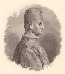 Retrato do Duque de Milão, Filippo Maria Visconti (1392-1447), gravura em cobre de F Clerici a partir de retrato publicado por Antonio Campo