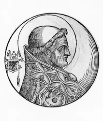 Retrato de São Celestino I (falecido em 432), 43º Papa da Igreja Católica de 422, gravura