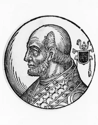 Retrato de Teodoro I (falecido em 649), 73º Papa da Igreja Católica de 642, gravura