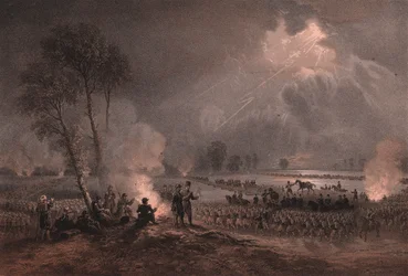Segundo Corpo do Exército Francês do General Mac-Mahon passa o Ticino em Turbigo, na Lombardia