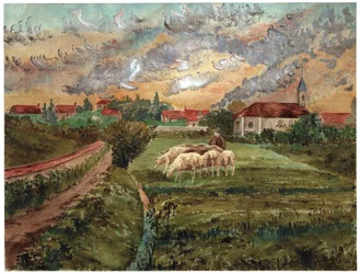 Rebanho de ovelhas, cerca de 1910