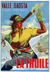 Esquiar em La Thuile, cerca de 1950