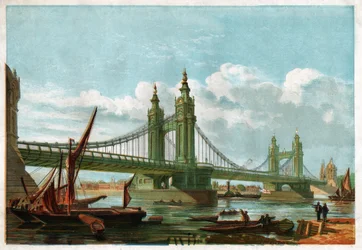 A ponte de Chelsea, Londres. Por volta de 1860 (gravura)