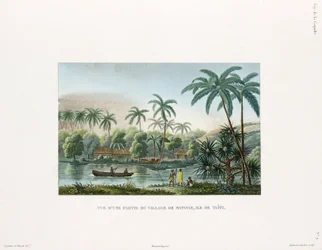 Vista de uma aldeia em Matavai, ilha do Tahiti