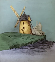 Moinho de vento na Normandia, França. por volta de 1830 (ilustração)